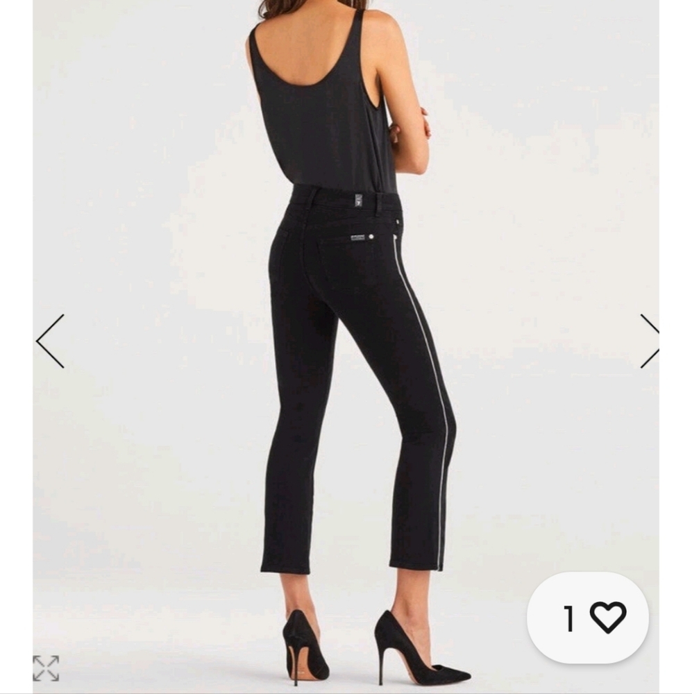 7 For All Mankind High-Waist Slim-Kick Jeans in Jet Black with White Piping – 26